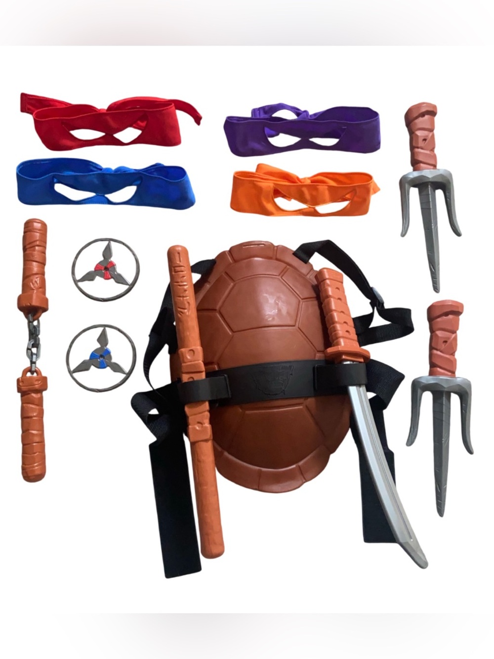 Kids Ninja Turtle Role Play Set with Brown Shell & Multi-Colored Masks